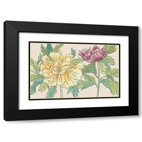 Peony Blooms II Black Modern Wood Framed Art Print with Double Matting by Wang, Melissa