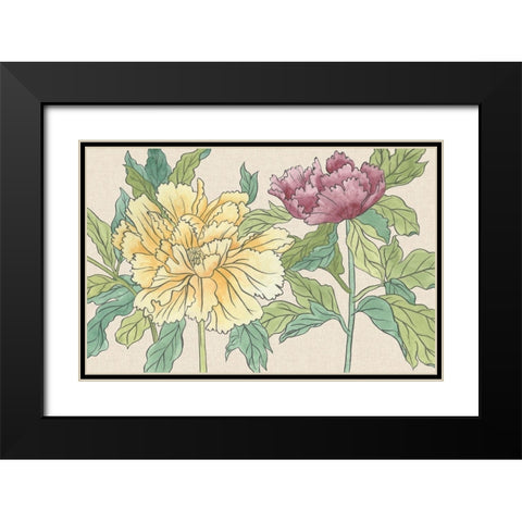 Peony Blooms II Black Modern Wood Framed Art Print with Double Matting by Wang, Melissa