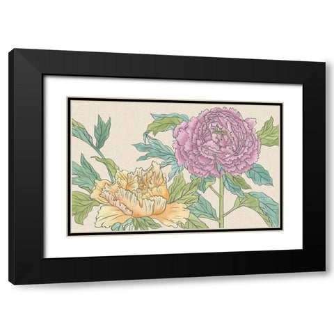 Peony Blooms III Black Modern Wood Framed Art Print with Double Matting by Wang, Melissa