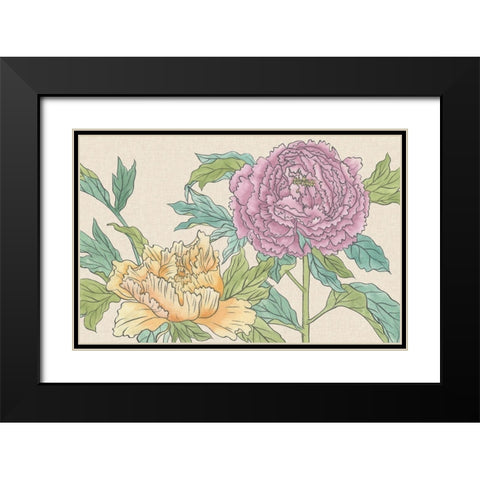 Peony Blooms III Black Modern Wood Framed Art Print with Double Matting by Wang, Melissa