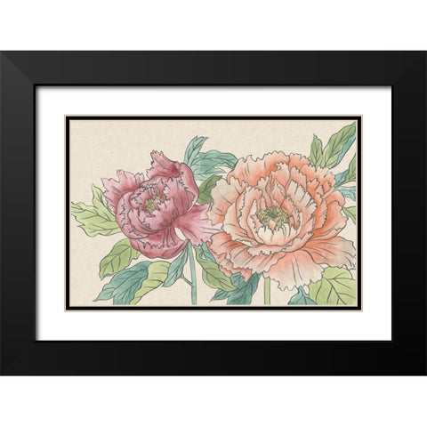 Peony Blooms IV Black Modern Wood Framed Art Print with Double Matting by Wang, Melissa