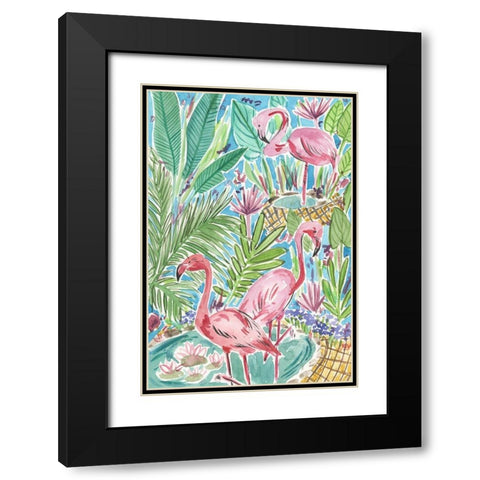 Flamingo Paradise I Black Modern Wood Framed Art Print with Double Matting by Wang, Melissa