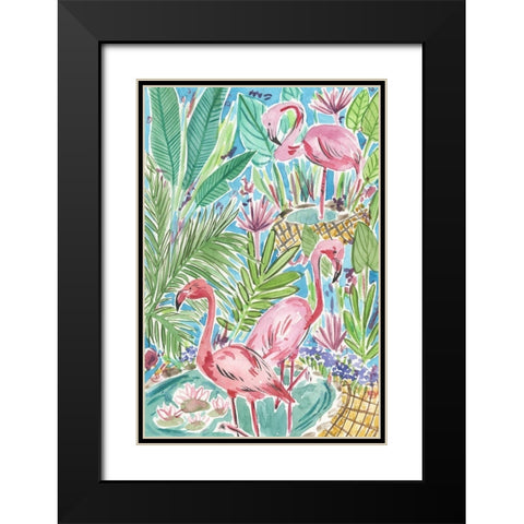 Flamingo Paradise I Black Modern Wood Framed Art Print with Double Matting by Wang, Melissa