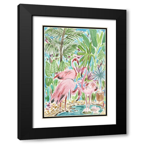 Flamingo Paradise II Black Modern Wood Framed Art Print with Double Matting by Wang, Melissa