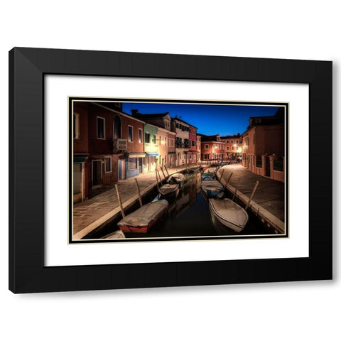 Burano Street Lights II Black Modern Wood Framed Art Print with Double Matting by Head, Danny
