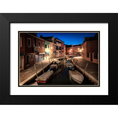 Burano Street Lights II Black Modern Wood Framed Art Print with Double Matting by Head, Danny