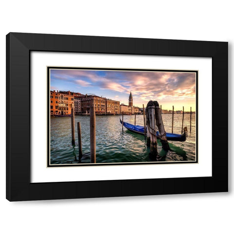 Venice Morning Black Modern Wood Framed Art Print with Double Matting by Head, Danny