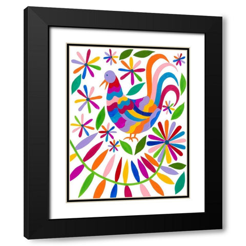 Otomi Bird I Black Modern Wood Framed Art Print with Double Matting by Moore, Regina