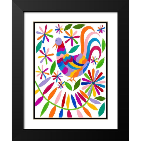 Otomi Bird I Black Modern Wood Framed Art Print with Double Matting by Moore, Regina