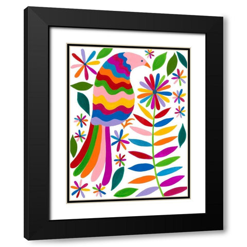 Otomi Bird IV Black Modern Wood Framed Art Print with Double Matting by Moore, Regina