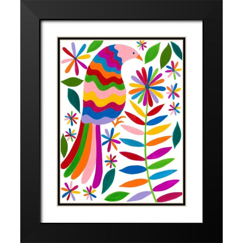 Otomi Bird IV Black Modern Wood Framed Art Print with Double Matting by Moore, Regina