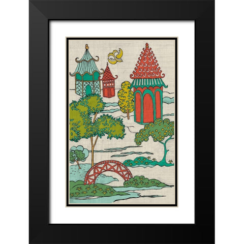 Pagoda Landscape I Black Modern Wood Framed Art Print with Double Matting by Zarris, Chariklia