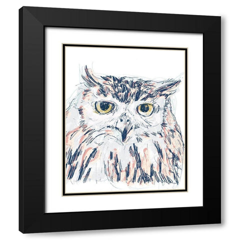 Funky Owl Portrait III Black Modern Wood Framed Art Print with Double Matting by Vess, June Erica