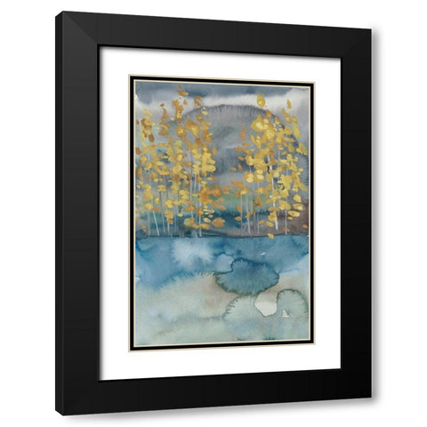 Golden Trees I Black Modern Wood Framed Art Print with Double Matting by Zarris, Chariklia