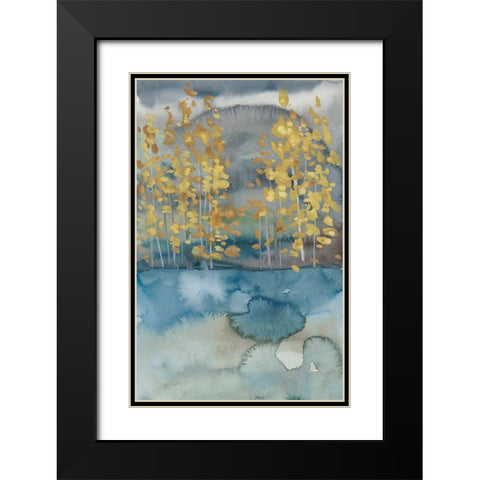 Golden Trees I Black Modern Wood Framed Art Print with Double Matting by Zarris, Chariklia