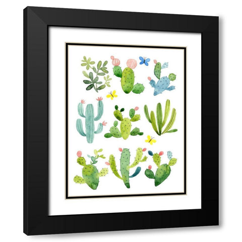 Happy Cacti Black Modern Wood Framed Art Print with Double Matting by Maday, Jane
