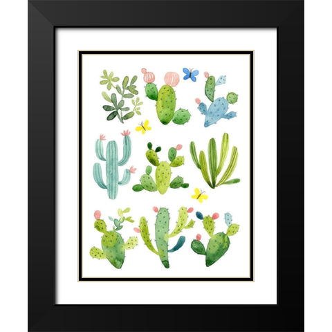 Happy Cacti Black Modern Wood Framed Art Print with Double Matting by Maday, Jane