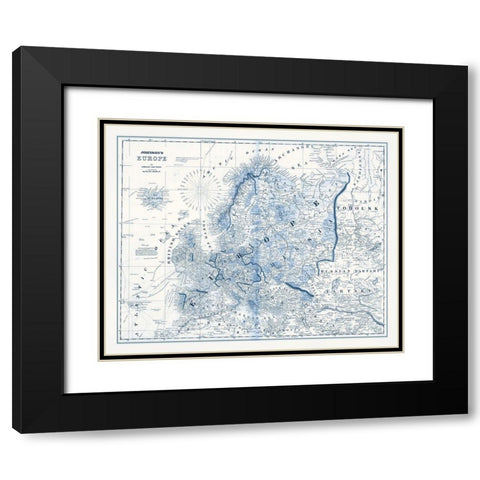 Europe in Shades of Blue Black Modern Wood Framed Art Print with Double Matting by Vision Studio