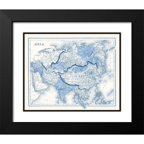 Asia in Shades of Blue Black Modern Wood Framed Art Print with Double Matting by Vision Studio