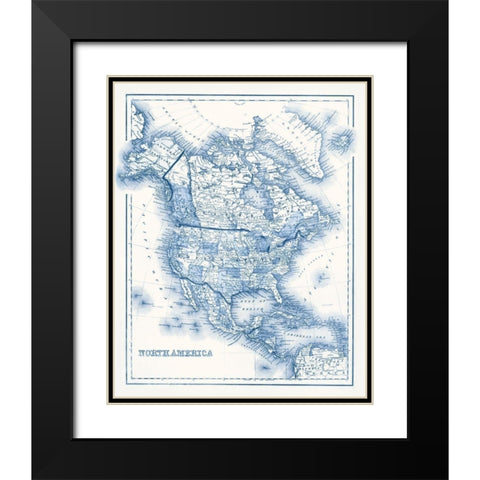 North America in Shades of Blue Black Modern Wood Framed Art Print with Double Matting by Vision Studio