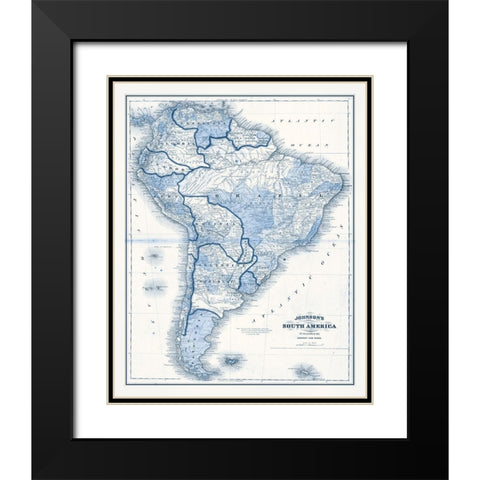 South America in Shades of Blue Black Modern Wood Framed Art Print with Double Matting by Vision Studio