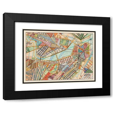 Modern Map of Boston Black Modern Wood Framed Art Print with Double Matting by Galapon, Nikki