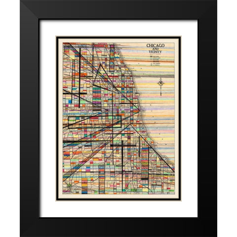 Modern Map of Chicago Black Modern Wood Framed Art Print with Double Matting by Galapon, Nikki