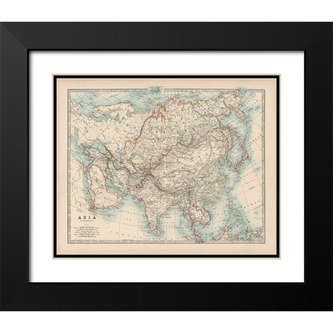 Johnstons Map of Asia Black Modern Wood Framed Art Print with Double Matting by Johnston