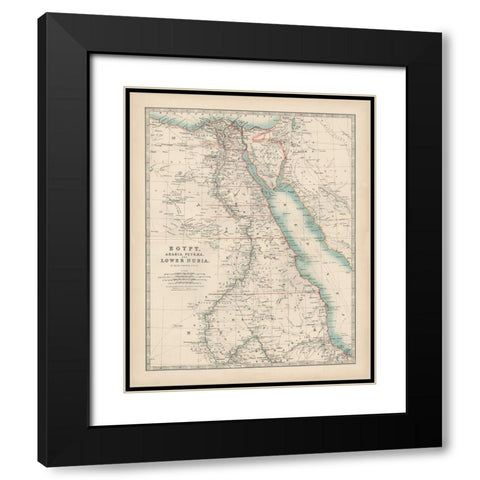 Johnstons Map of Egypt Black Modern Wood Framed Art Print with Double Matting by Johnston