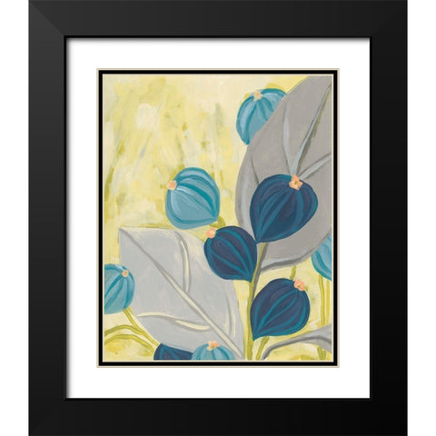 Navy and Citron Floral I Black Modern Wood Framed Art Print with Double Matting by Vess, June Erica