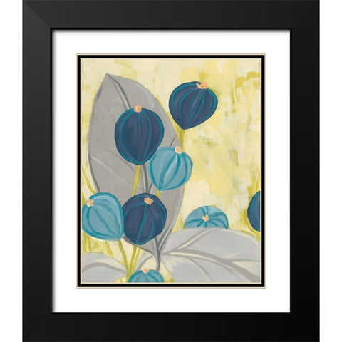 Navy and Citron Floral II Black Modern Wood Framed Art Print with Double Matting by Vess, June Erica