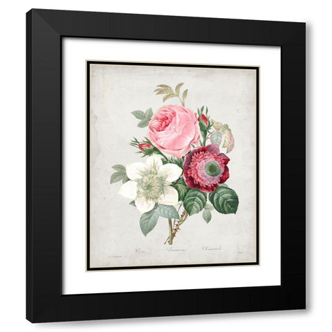 Redoute Bouquet IV Black Modern Wood Framed Art Print with Double Matting by Redoute, Pierre