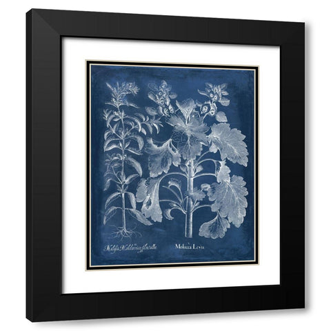 Besler Leaves in Indigo I Black Modern Wood Framed Art Print with Double Matting by Vision Studio