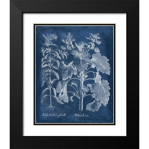 Besler Leaves in Indigo I Black Modern Wood Framed Art Print with Double Matting by Vision Studio