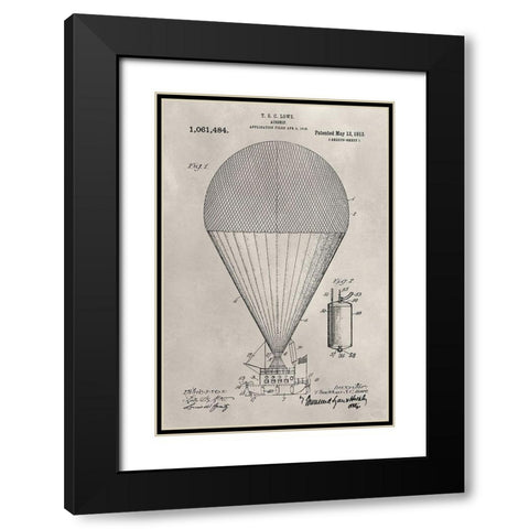 Patent--Hot Air Balloon Black Modern Wood Framed Art Print with Double Matting by Ludwig, Alicia