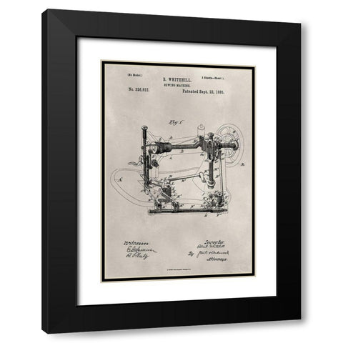 Patent--Sewing Machine Black Modern Wood Framed Art Print with Double Matting by Ludwig, Alicia
