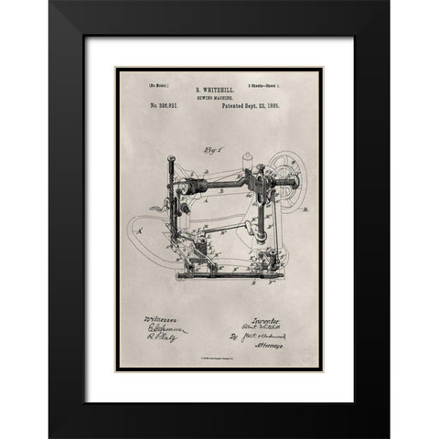 Patent--Sewing Machine Black Modern Wood Framed Art Print with Double Matting by Ludwig, Alicia