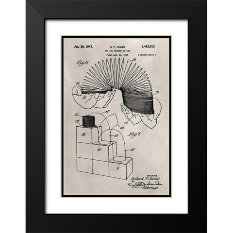 Patent--Slinky Black Modern Wood Framed Art Print with Double Matting by Ludwig, Alicia