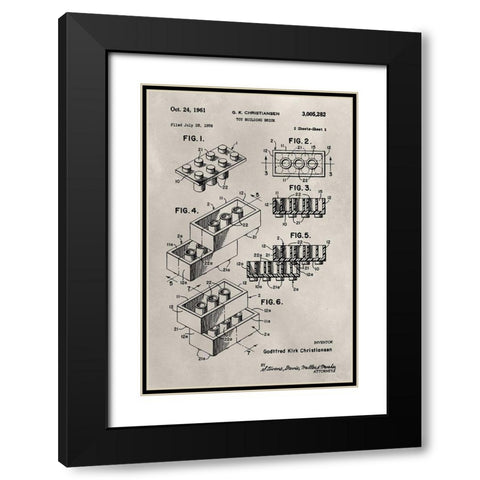 Patent--Lego Black Modern Wood Framed Art Print with Double Matting by Ludwig, Alicia