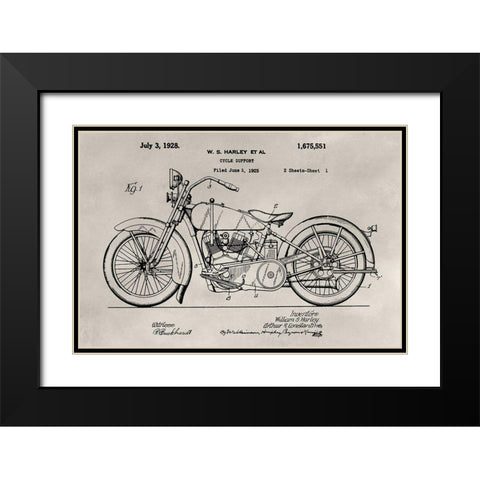 Patent--Motorcycle Black Modern Wood Framed Art Print with Double Matting by Ludwig, Alicia