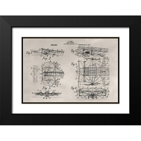 Patent--Aerial Machine Black Modern Wood Framed Art Print with Double Matting by Ludwig, Alicia