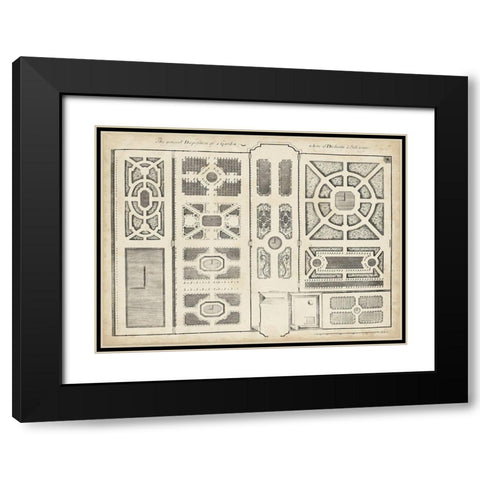 Antique Garden Design II Black Modern Wood Framed Art Print with Double Matting by d Argenville, DeZallier