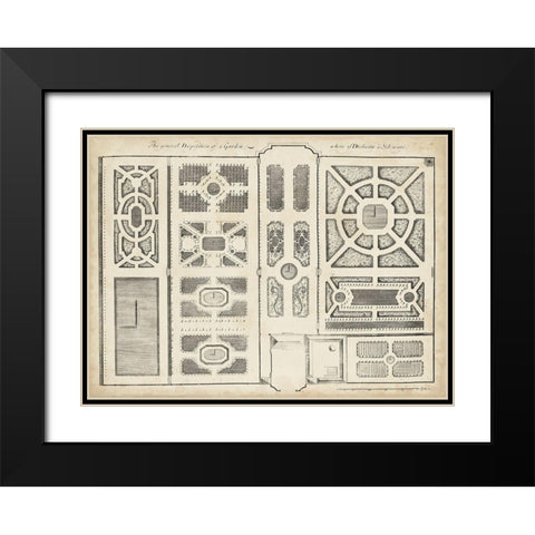 Antique Garden Design II Black Modern Wood Framed Art Print with Double Matting by d Argenville, DeZallier