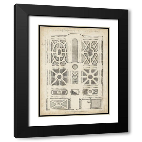 Antique Garden Design VI Black Modern Wood Framed Art Print with Double Matting by d Argenville, DeZallier