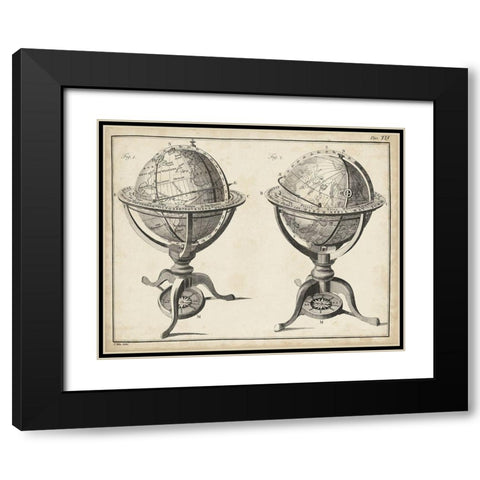 Antique Terrestrial and Celestial Globes Black Modern Wood Framed Art Print with Double Matting by Adams, George
