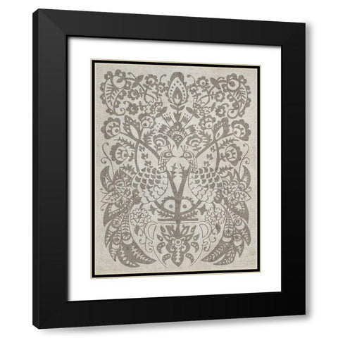 Peacock Damask I Black Modern Wood Framed Art Print with Double Matting by Zarris, Chariklia