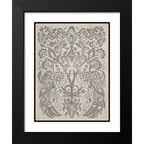 Peacock Damask I Black Modern Wood Framed Art Print with Double Matting by Zarris, Chariklia