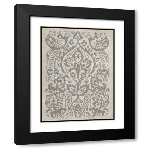 Peacock Damask II Black Modern Wood Framed Art Print with Double Matting by Zarris, Chariklia