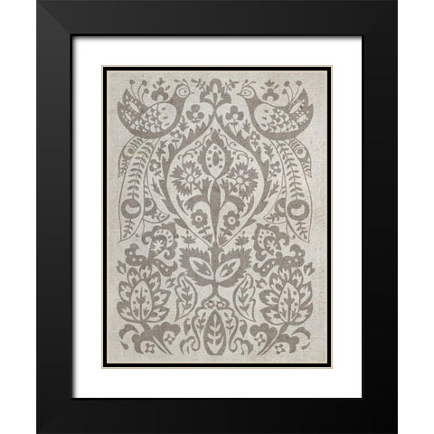 Peacock Damask II Black Modern Wood Framed Art Print with Double Matting by Zarris, Chariklia