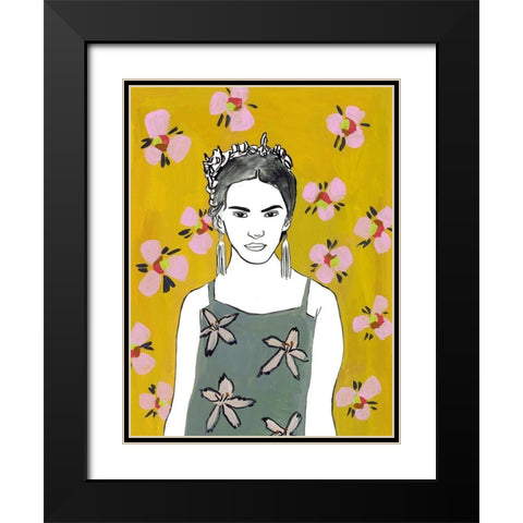 Pink Blossom Lady I Black Modern Wood Framed Art Print with Double Matting by Wang, Melissa